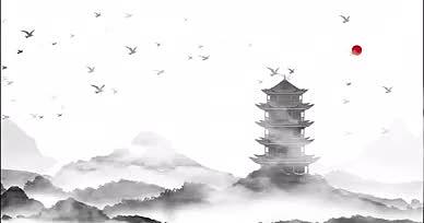 中国风循环黑白背景黄鹤楼PR模板视频的预览图